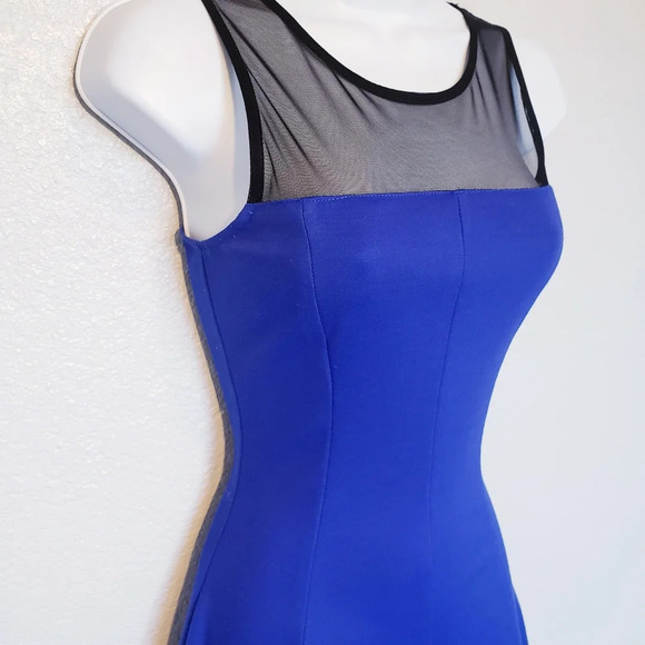 💚5/$25 Bar III Royal Blue & Black Mesh Fit & Flare Sleeveless Mini Dress - Picture 8 of 10